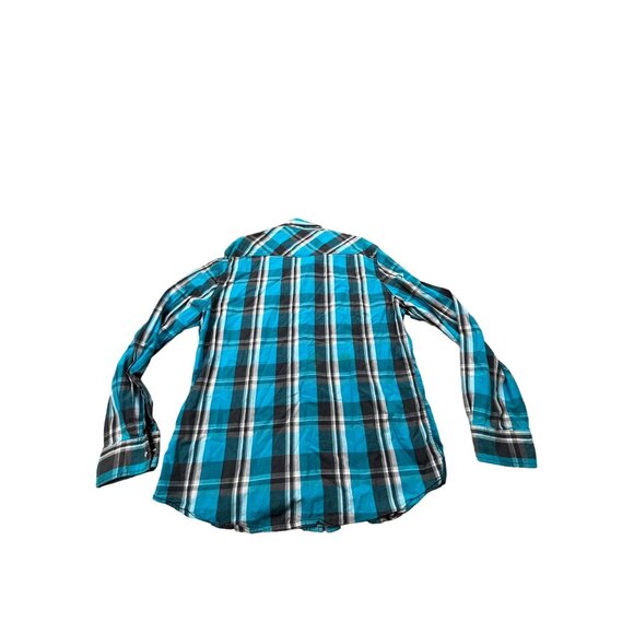 JNCO Crown Brand Mens Large Turquoise Plaid Button-Up Shirt Grunge Y2K Rapper - Picture 2 of 10